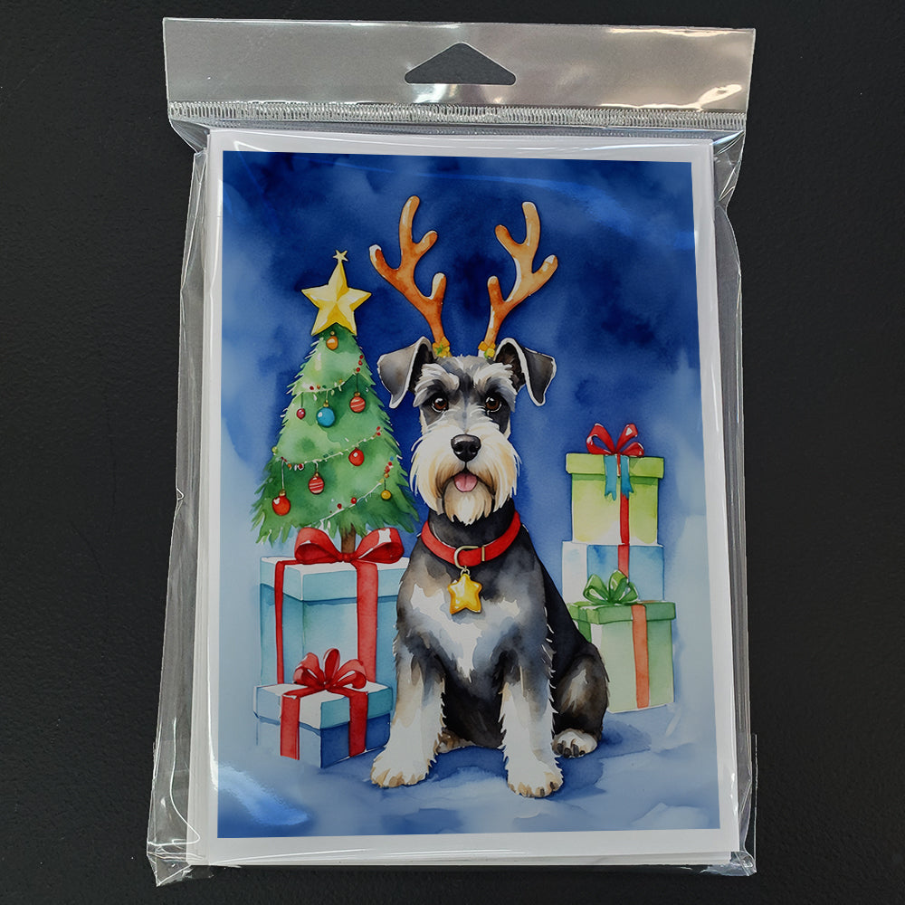 Schnauzer Christmas Reindeer Greeting Cards Pack of 8 Blank Cards with Envelopes Whimsical A7 Size 5x7