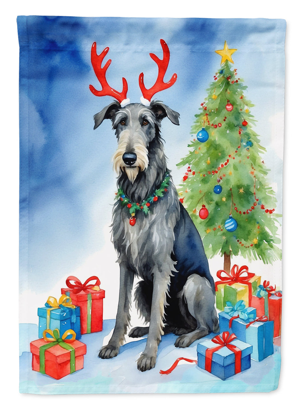 Scottish Deerhound Christmas Reindeer House Flag 28x40 Porch Sleeve Pole Decorative Outside Yard Banner Artwork Wall Hanging, Polyester