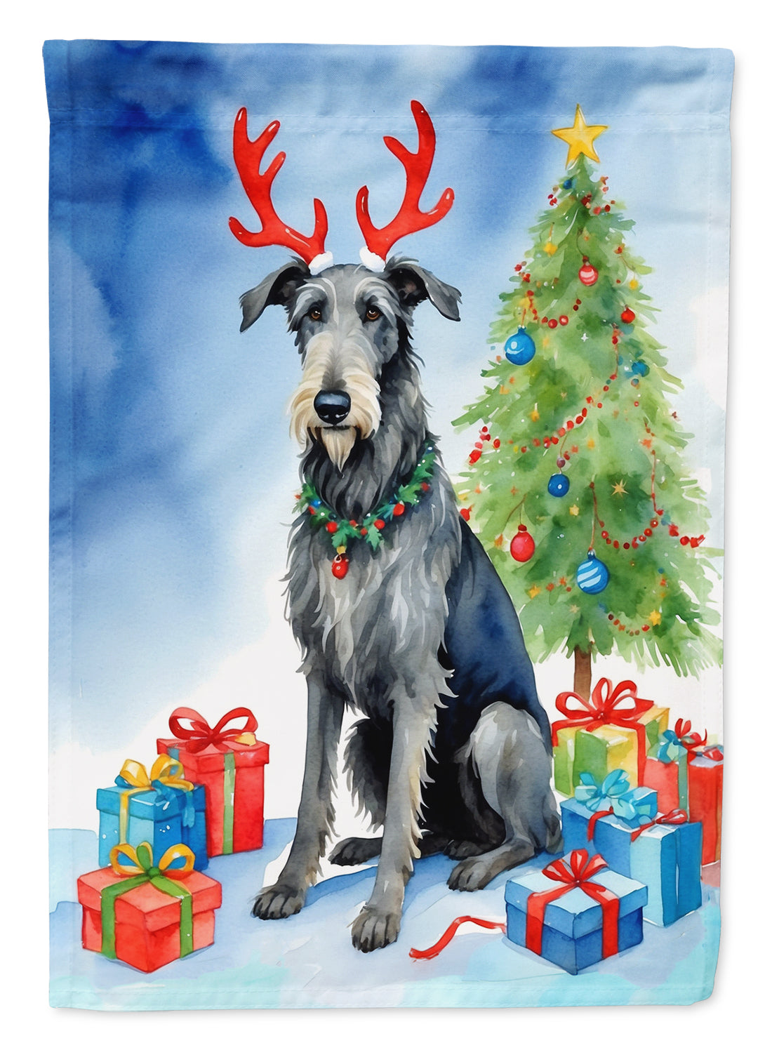 Scottish Deerhound Christmas Reindeer House Flag 28x40 Porch Sleeve Pole Decorative Outside Yard Banner Artwork Wall Hanging, Polyester