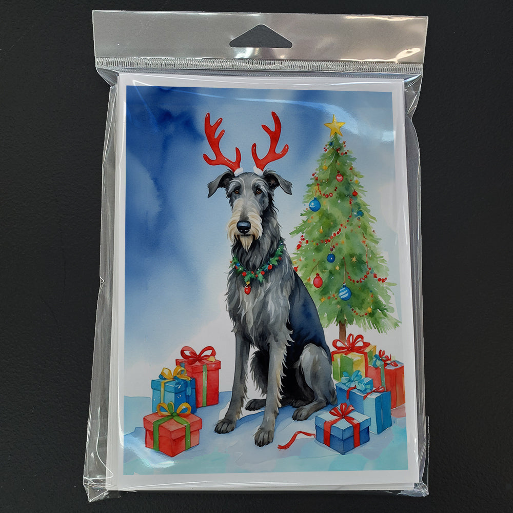 Scottish Deerhound Christmas Reindeer Greeting Cards Pack of 8 Blank Cards with Envelopes Whimsical A7 Size 5x7