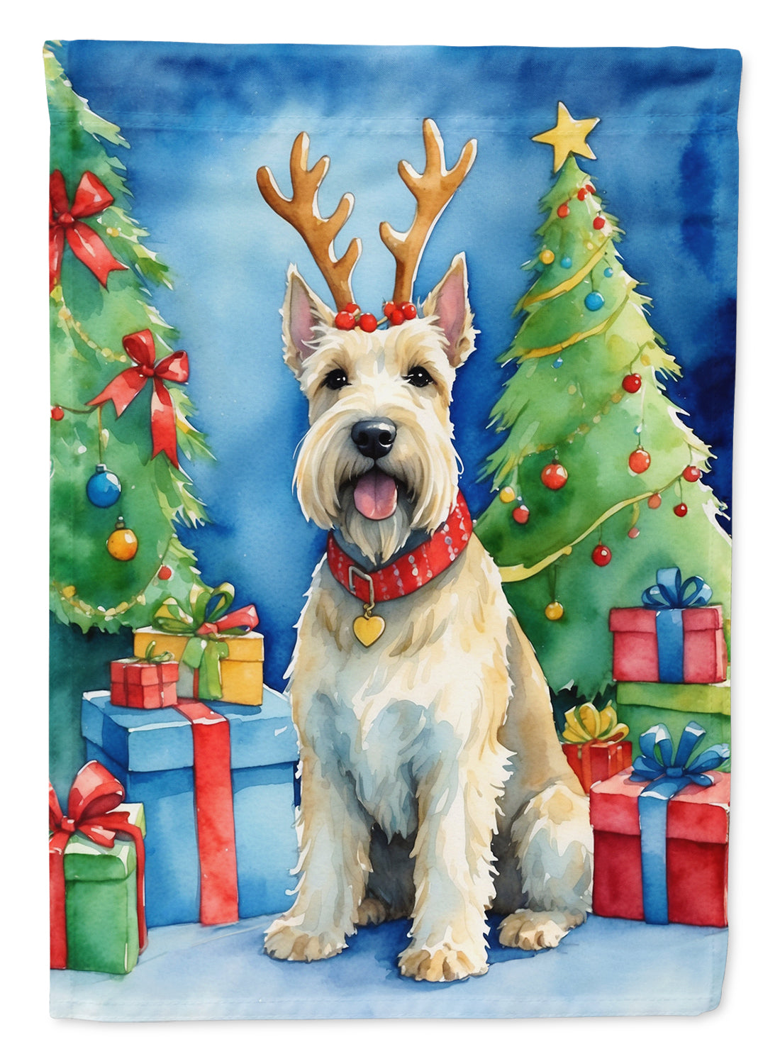 Scottish Terrier Christmas Reindeer House Flag 28x40 Porch Sleeve Pole Decorative Outside Yard Banner Artwork Wall Hanging, Polyester