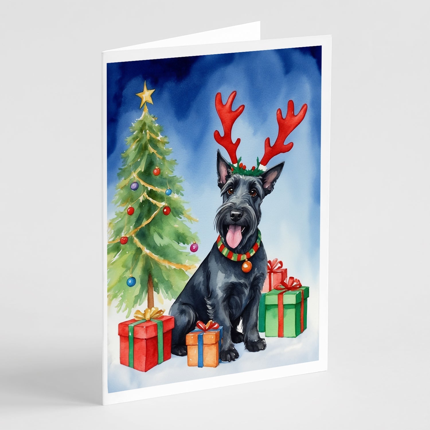 Scottish Terrier Christmas Reindeer Greeting Cards Pack of 8 Blank Cards with Envelopes Whimsical A7 Size 5x7