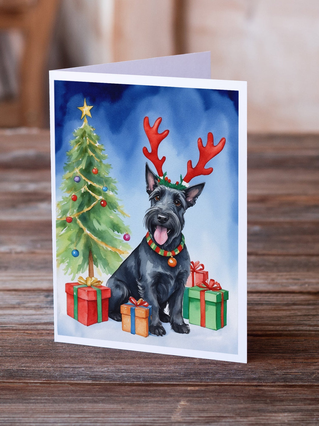 Scottish Terrier Christmas Reindeer Greeting Cards Pack of 8 Blank Cards with Envelopes Whimsical A7 Size 5x7