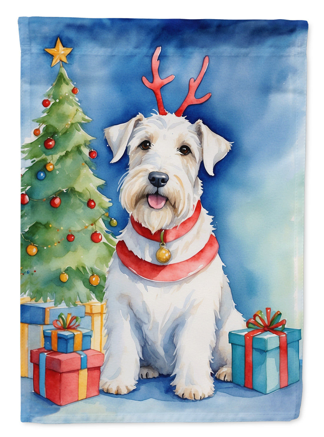 Sealyham Terrier Christmas Reindeer House Flag 28x40 Porch Sleeve Pole Decorative Outside Yard Banner Artwork Wall Hanging, Polyester