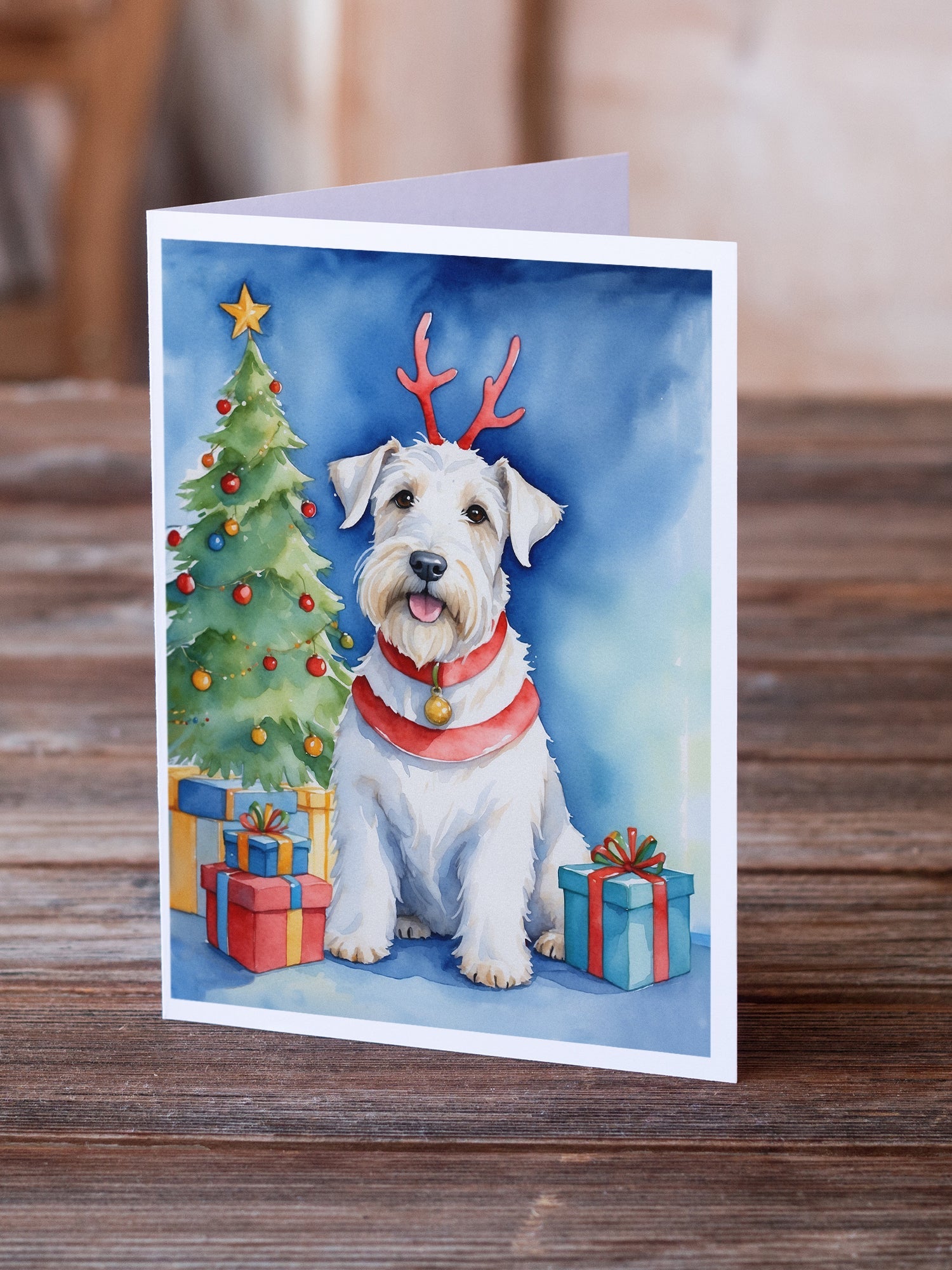 Sealyham Terrier Christmas Reindeer Greeting Cards Pack of 8 Blank Cards with Envelopes Whimsical A7 Size 5x7