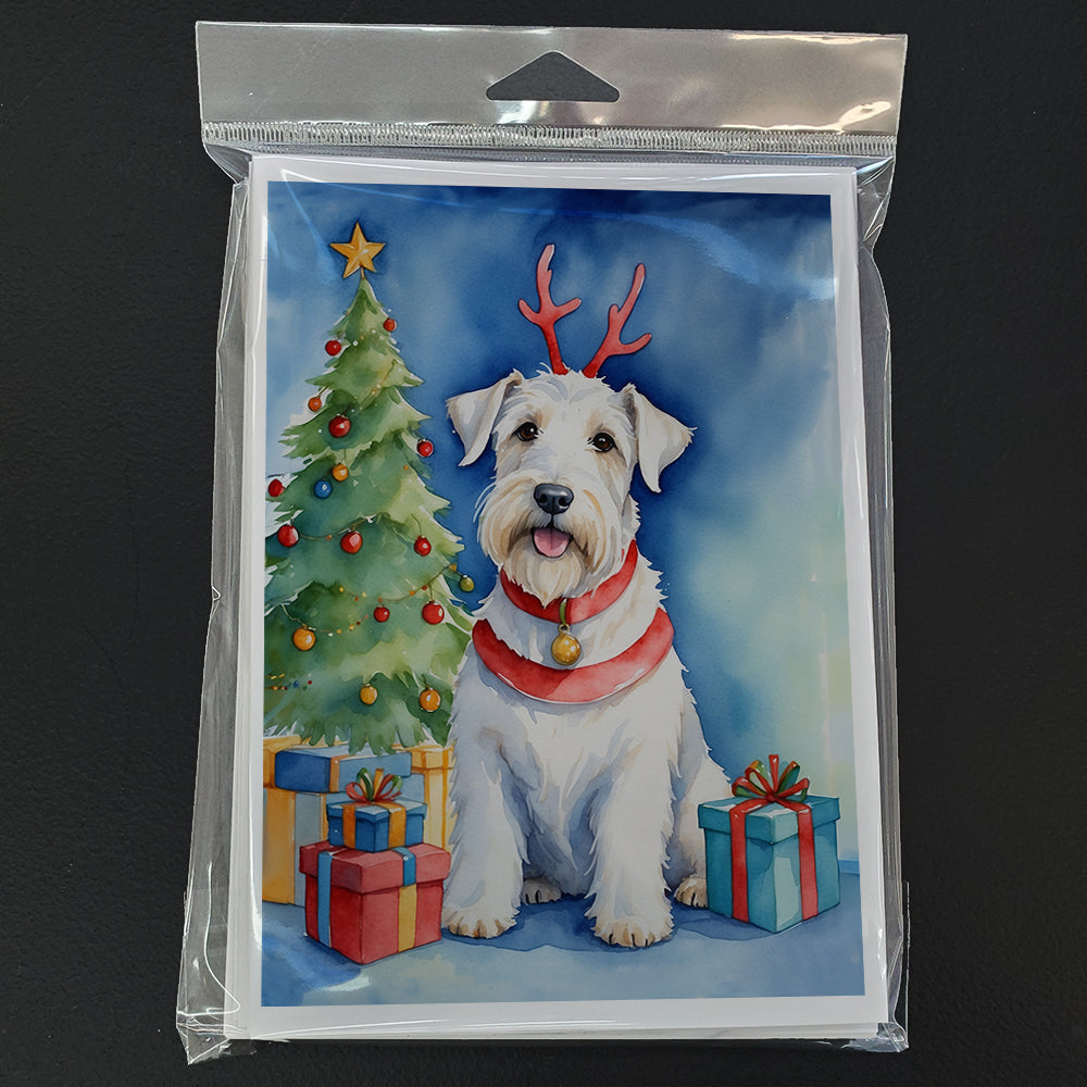 Sealyham Terrier Christmas Reindeer Greeting Cards Pack of 8 Blank Cards with Envelopes Whimsical A7 Size 5x7