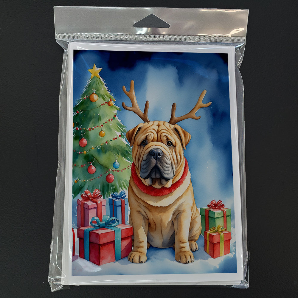 Shar Pei Christmas Reindeer Greeting Cards Pack of 8 Blank Cards with Envelopes Whimsical A7 Size 5x7