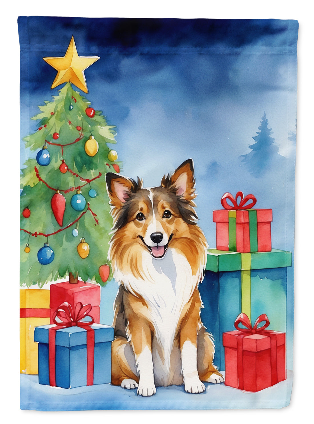 Sheltie Christmas Reindeer House Flag 28x40 Porch Sleeve Pole Decorative Outside Yard Banner Artwork Wall Hanging, Polyester