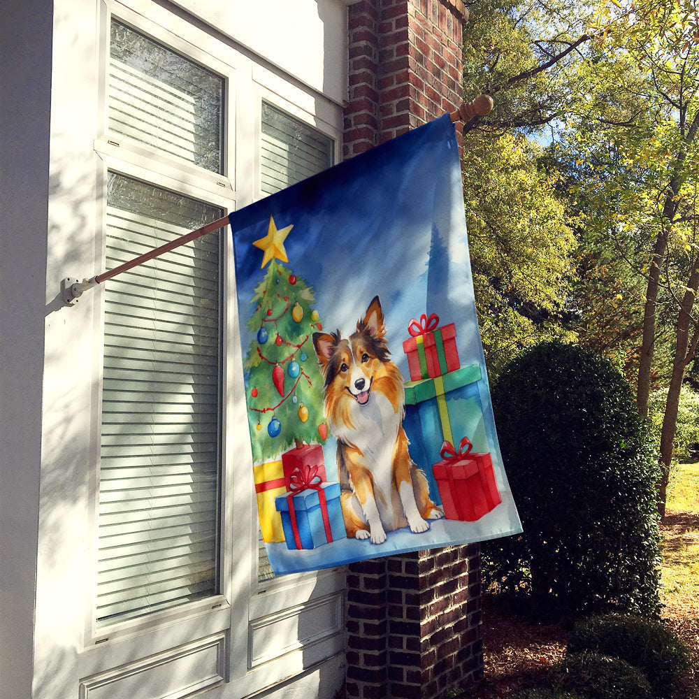 Sheltie Christmas Reindeer House Flag 28x40 Porch Sleeve Pole Decorative Outside Yard Banner Artwork Wall Hanging, Polyester