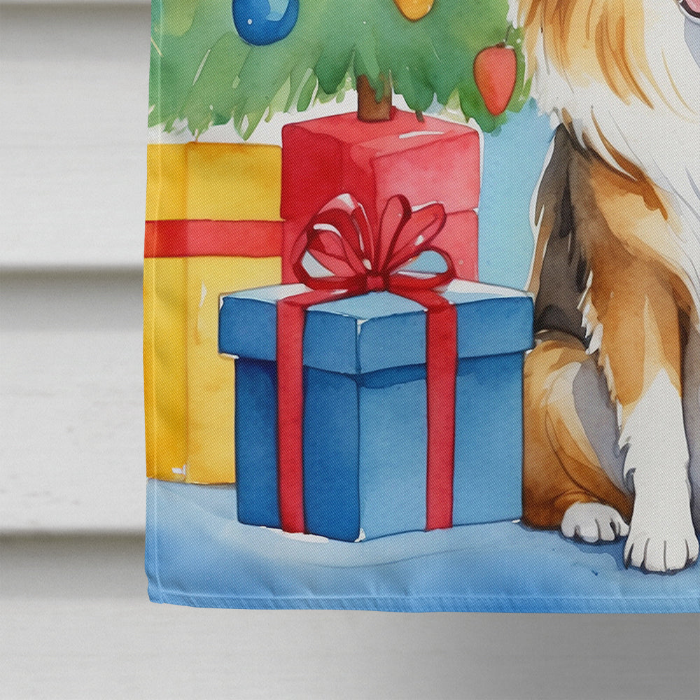 Sheltie Christmas Reindeer House Flag 28x40 Porch Sleeve Pole Decorative Outside Yard Banner Artwork Wall Hanging, Polyester