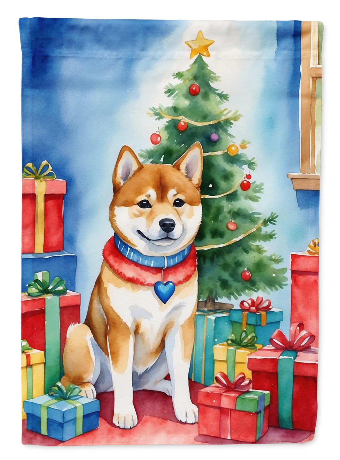 Shiba Inu Christmas Reindeer House Flag 28x40 Porch Sleeve Pole Decorative Outside Yard Banner Artwork Wall Hanging, Polyester