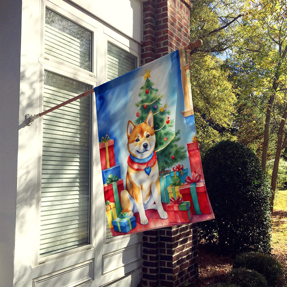 Shiba Inu Christmas Reindeer House Flag 28x40 Porch Sleeve Pole Decorative Outside Yard Banner Artwork Wall Hanging, Polyester