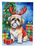 Shih Tzu Christmas Reindeer House Flag 28x40 Porch Sleeve Pole Decorative Outside Yard Banner Artwork Wall Hanging, Polyester