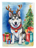 Siberian Husky Christmas Reindeer House Flag 28x40 Porch Sleeve Pole Decorative Outside Yard Banner Artwork Wall Hanging, Polyester