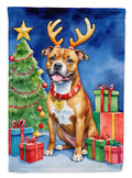 Staffordshire Bull Terrier Christmas Reindeer House Flag 28x40 Porch Sleeve Pole Decorative Outside Yard Banner Artwork Wall Hanging, Polyester