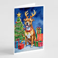 Staffordshire Bull Terrier Christmas Reindeer Greeting Cards Pack of 8 Blank Cards with Envelopes Whimsical A7 Size 5x7
