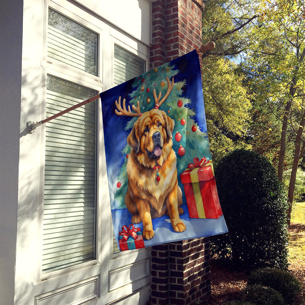 Tibetan Mastiff Christmas Reindeer House Flag 28x40 Porch Sleeve Pole Decorative Outside Yard Banner Artwork Wall Hanging, Polyester