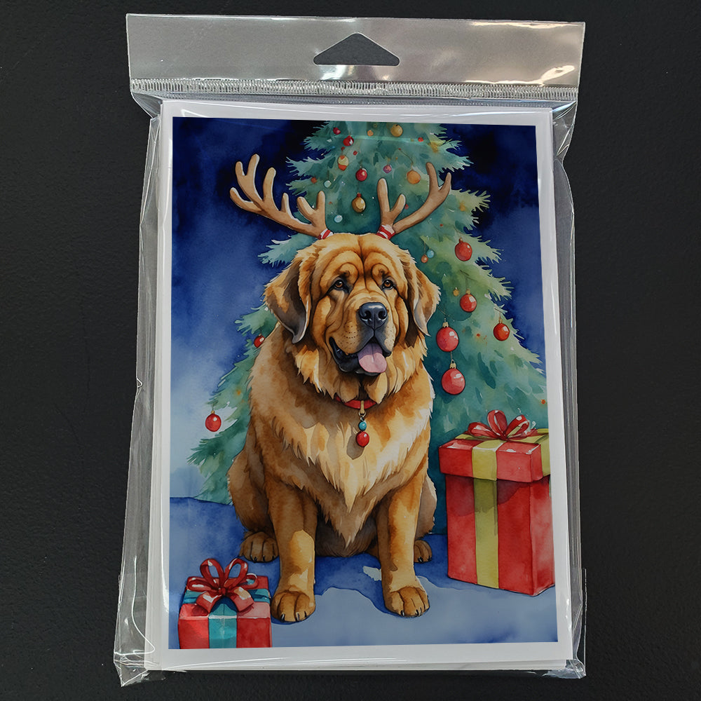 Tibetan Mastiff Christmas Reindeer Greeting Cards Pack of 8 Blank Cards with Envelopes Whimsical A7 Size 5x7