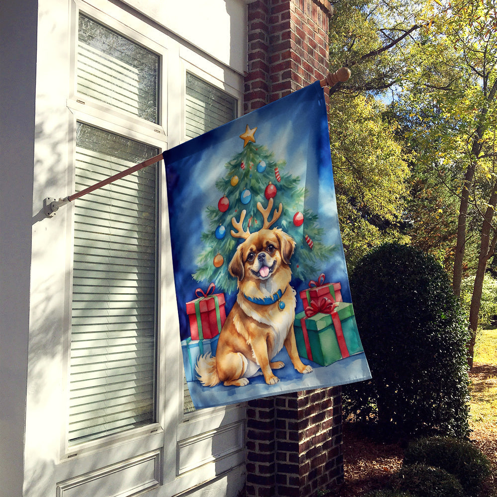 Tibetan Spaniel Christmas Reindeer House Flag 28x40 Porch Sleeve Pole Decorative Outside Yard Banner Artwork Wall Hanging, Polyester