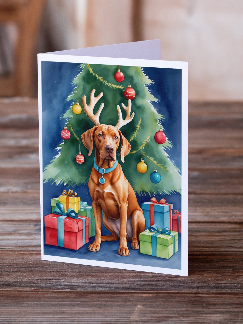 Vizsla Christmas Reindeer Greeting Cards Pack of 8 Blank Cards with Envelopes Whimsical A7 Size 5x7