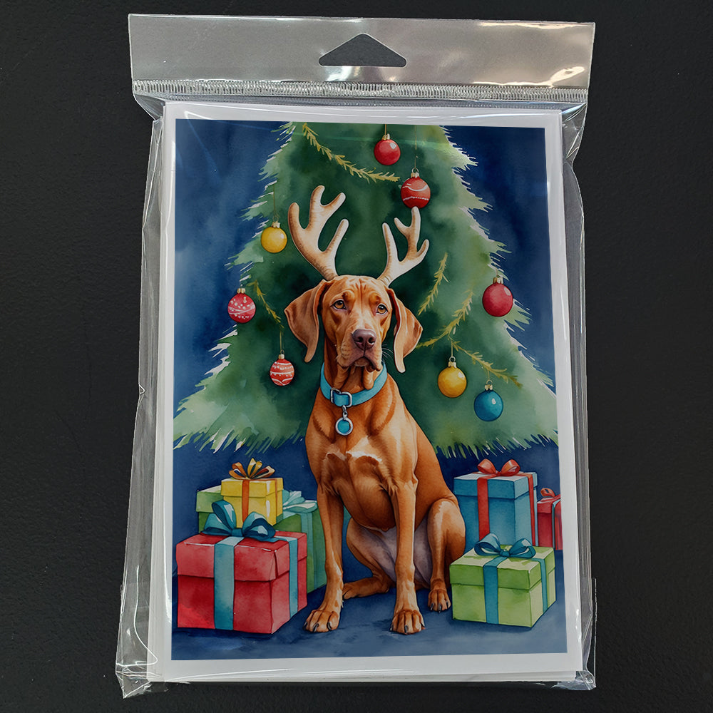 Vizsla Christmas Reindeer Greeting Cards Pack of 8 Blank Cards with Envelopes Whimsical A7 Size 5x7