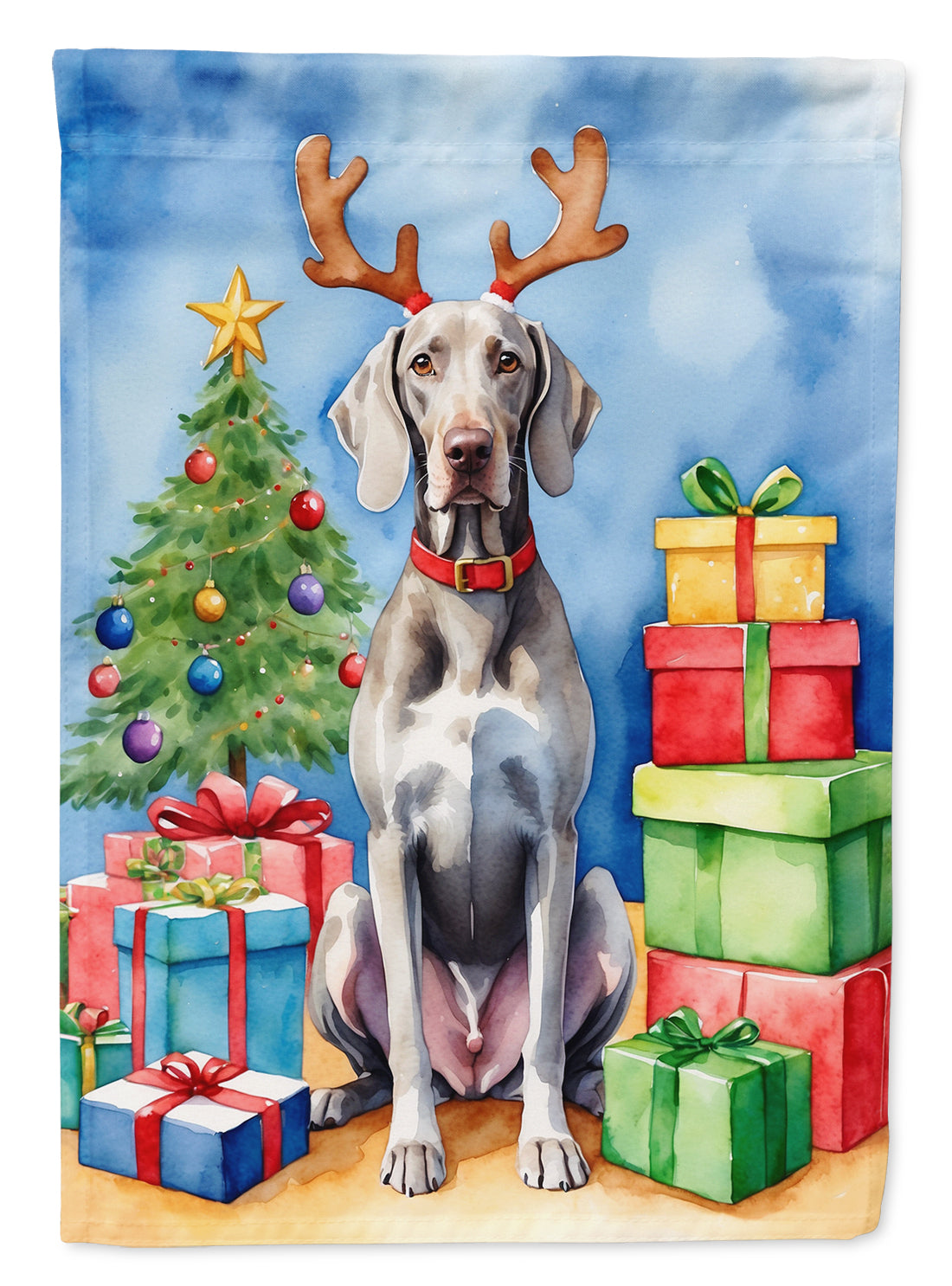 Weimaraner Christmas Reindeer House Flag 28x40 Porch Sleeve Pole Decorative Outside Yard Banner Artwork Wall Hanging, Polyester