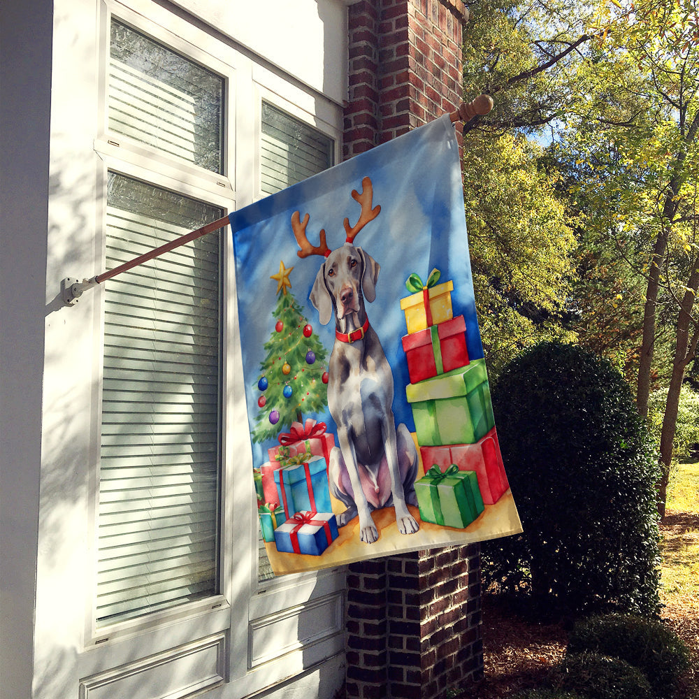 Weimaraner Christmas Reindeer House Flag 28x40 Porch Sleeve Pole Decorative Outside Yard Banner Artwork Wall Hanging, Polyester