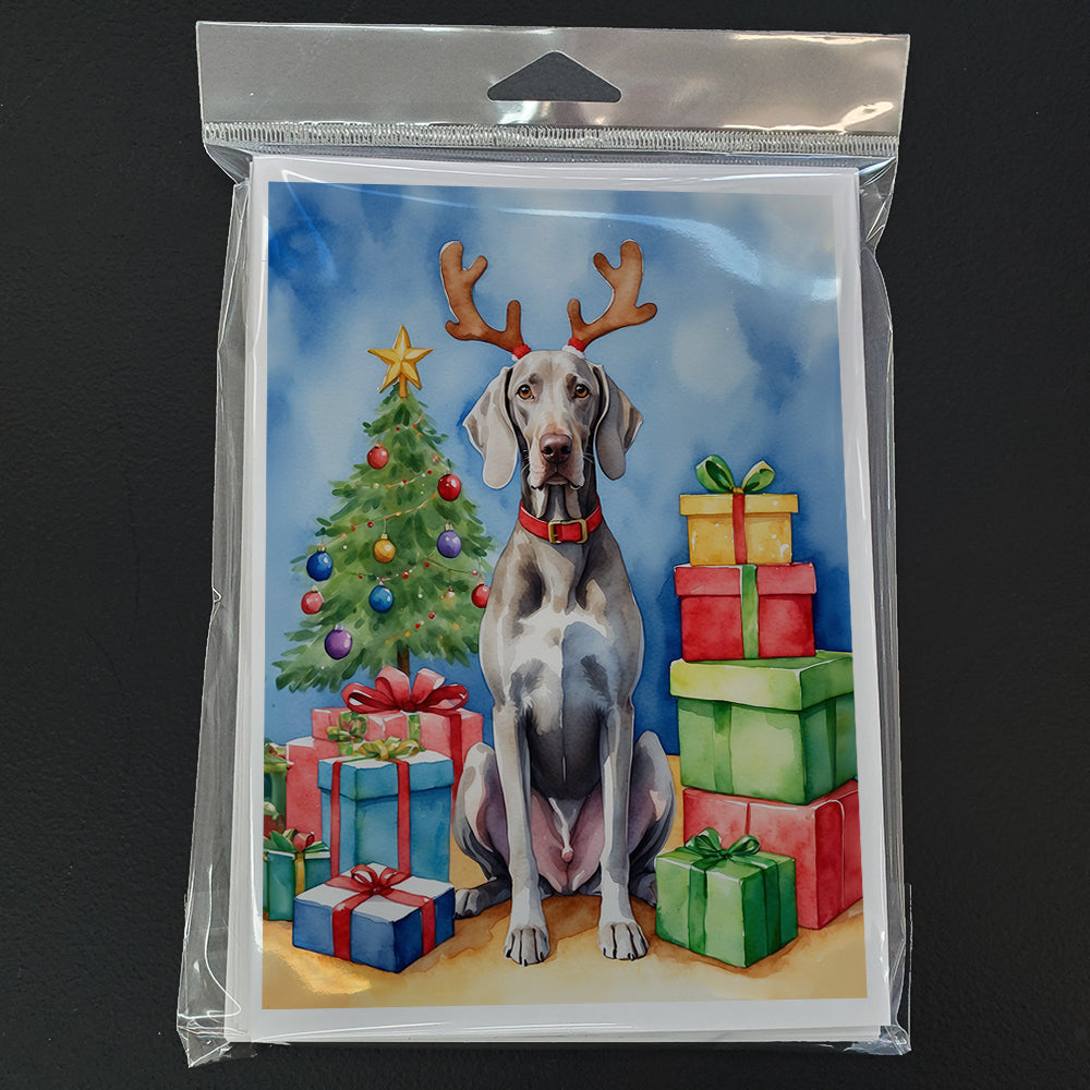 Weimaraner Christmas Reindeer Greeting Cards Pack of 8 Blank Cards with Envelopes Whimsical A7 Size 5x7