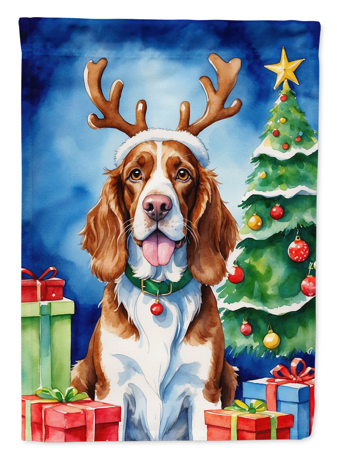 Welsh Springer Spaniel Christmas Reindeer House Flag 28x40 Porch Sleeve Pole Decorative Outside Yard Banner Artwork Wall Hanging, Polyester