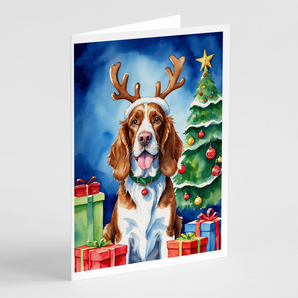Welsh Springer Spaniel Christmas Reindeer Greeting Cards Pack of 8 Blank Cards with Envelopes Whimsical A7 Size 5x7