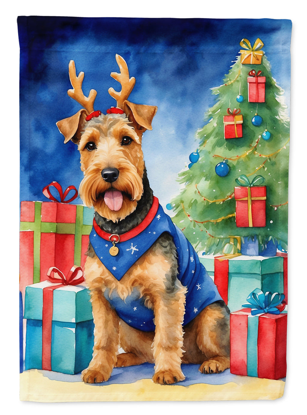 Welsh Terrier Christmas Reindeer House Flag 28x40 Porch Sleeve Pole Decorative Outside Yard Banner Artwork Wall Hanging, Polyester
