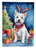Westie Christmas Reindeer House Flag 28x40 Porch Sleeve Pole Decorative Outside Yard Banner Artwork Wall Hanging, Polyester