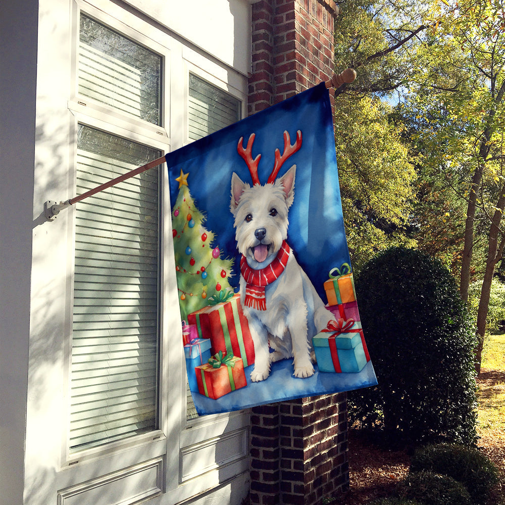 Westie Christmas Reindeer House Flag 28x40 Porch Sleeve Pole Decorative Outside Yard Banner Artwork Wall Hanging, Polyester