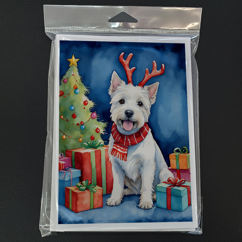 Westie Christmas Reindeer Greeting Cards Pack of 8 Blank Cards with Envelopes Whimsical A7 Size 5x7