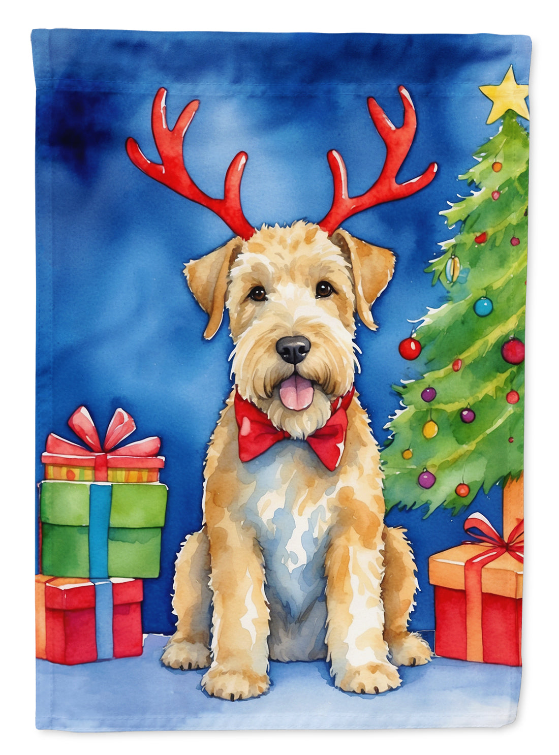 Wheaten Terrier Christmas Reindeer House Flag 28x40 Porch Sleeve Pole Decorative Outside Yard Banner Artwork Wall Hanging, Polyester