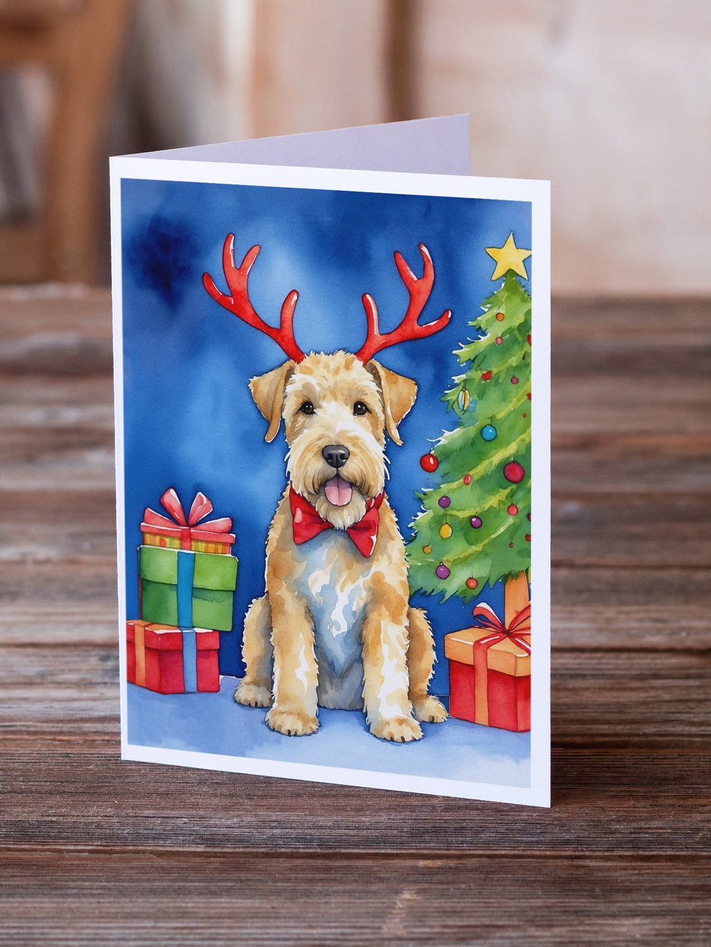 Wheaten Terrier Christmas Reindeer Greeting Cards Pack of 8 Blank Cards with Envelopes Whimsical A7 Size 5x7