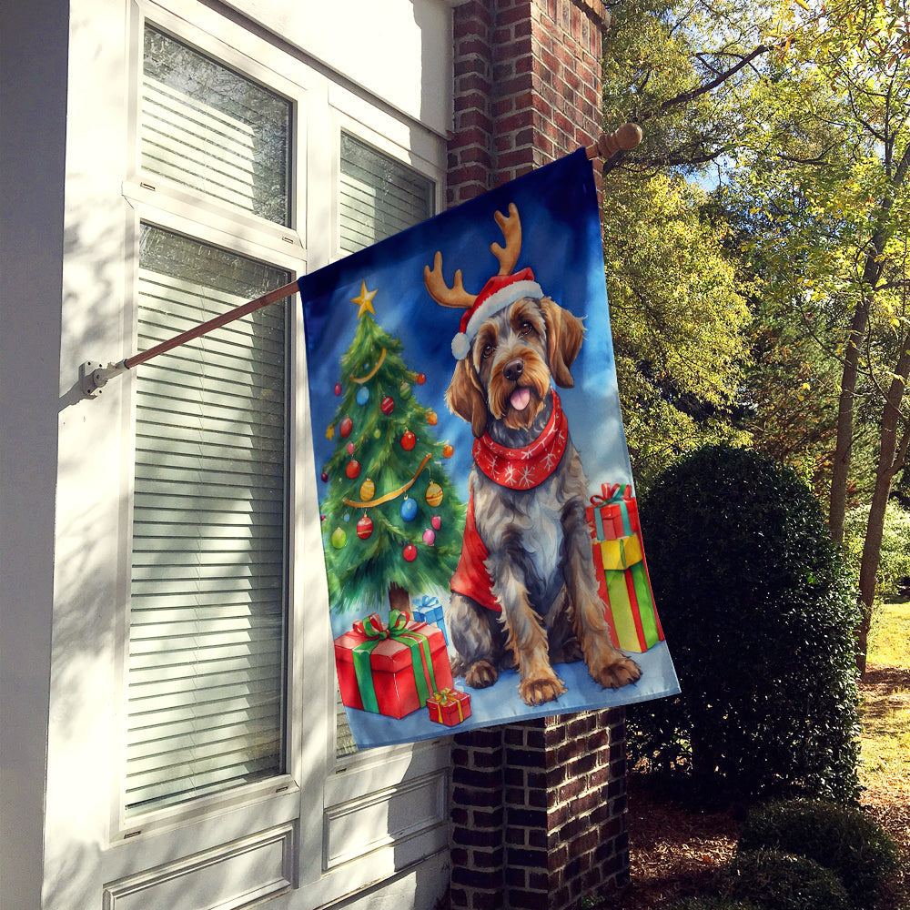 Wirehaired Pointing Griffon Christmas Reindeer House Flag 28x40 Porch Sleeve Pole Decorative Outside Yard Banner Artwork Wall Hanging, Polyester