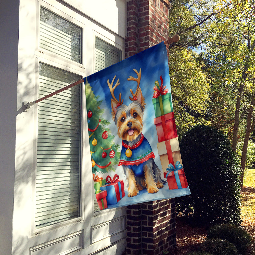 Yorkshire Terrier Yorkie Christmas Reindeer House Flag 28x40 Porch Sleeve Pole Decorative Outside Yard Banner Artwork Wall Hanging, Polyester