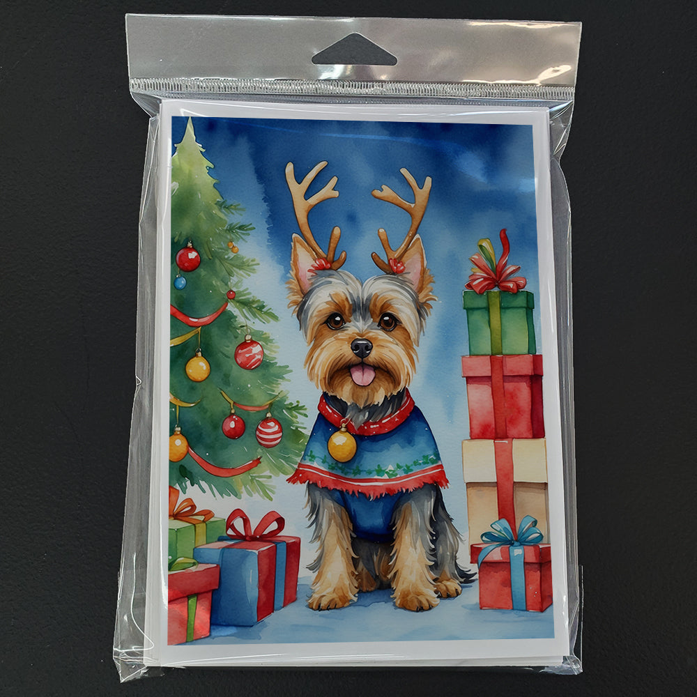 Yorkshire Terrier Yorkie Christmas Reindeer Greeting Cards Pack of 8 Blank Cards with Envelopes Whimsical A7 Size 5x7