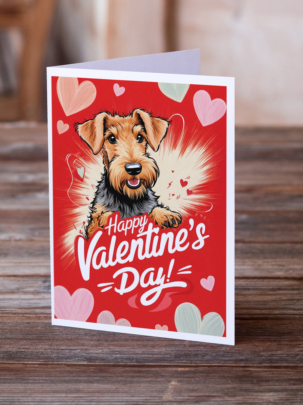 Airedale Terrier Happy Valentine's Day Greeting Cards Pack of 8 Blank Cards with Envelopes Whimsical A7 Size 5x7