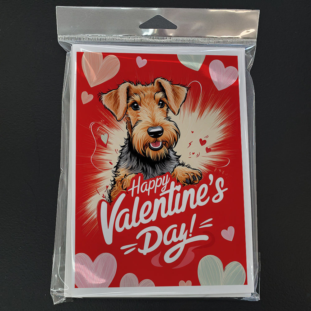 Airedale Terrier Happy Valentine's Day Greeting Cards Pack of 8 Blank Cards with Envelopes Whimsical A7 Size 5x7