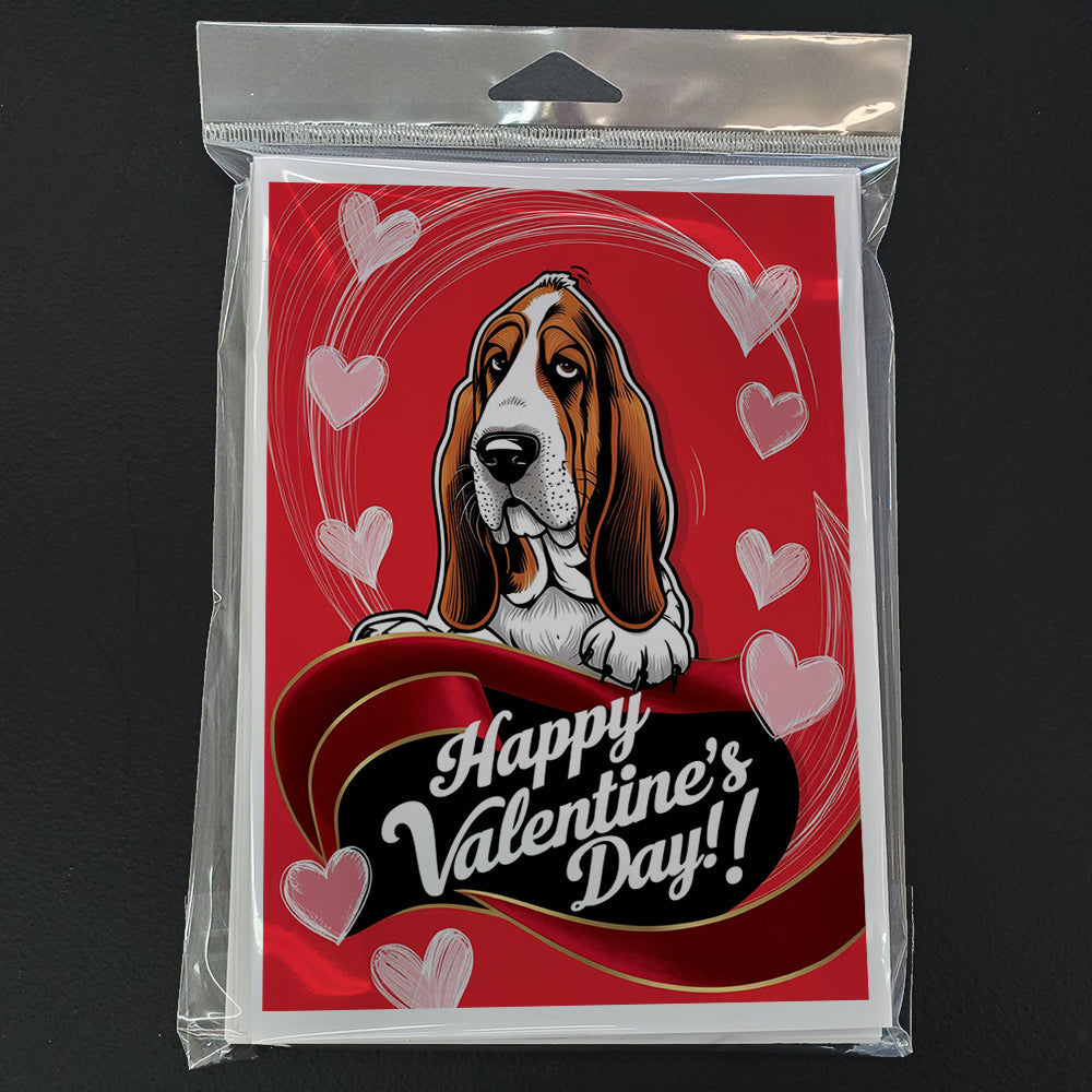Basset Hound Happy Valentine's Day Greeting Cards Pack of 8 Blank Cards with Envelopes Whimsical A7 Size 5x7