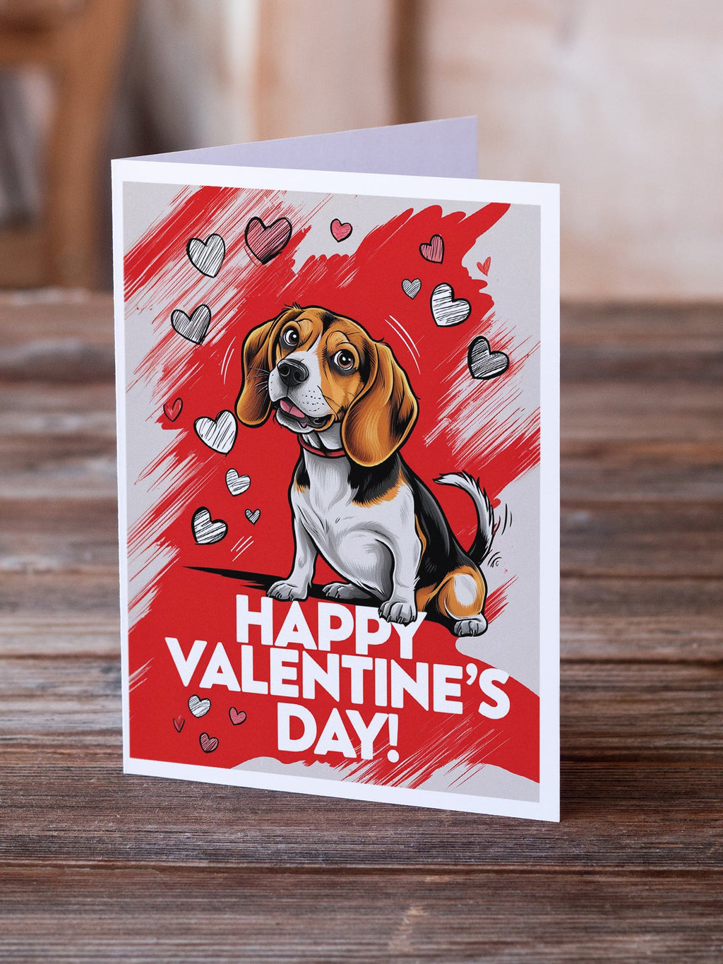 Beagle Happy Valentine's Day Greeting Cards Pack of 8 Blank Cards with Envelopes Whimsical A7 Size 5x7