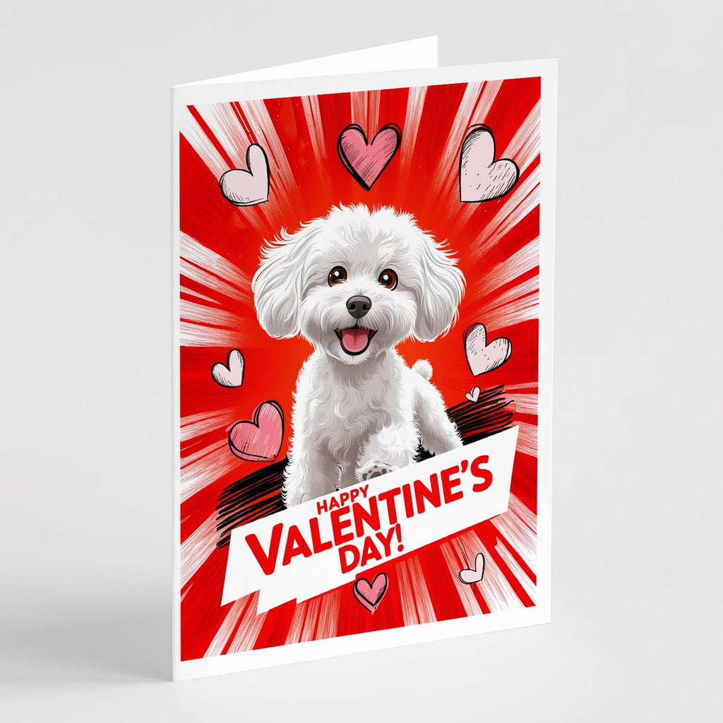 Bichon Frise Happy Valentine's Day Greeting Cards Pack of 8 Blank Cards with Envelopes Whimsical A7 Size 5x7