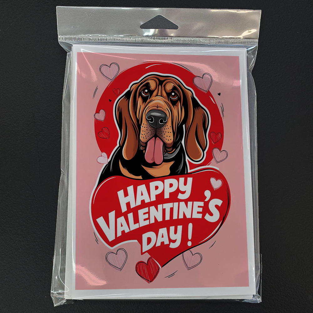 Bloodhound Happy Valentine's Day Greeting Cards Pack of 8 Blank Cards with Envelopes Whimsical A7 Size 5x7