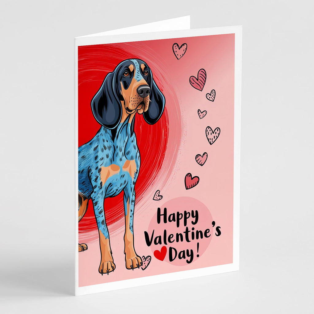 Bluetick Coonhound Happy Valentine's Day Greeting Cards Pack of 8 Blank Cards with Envelopes Whimsical A7 Size 5x7