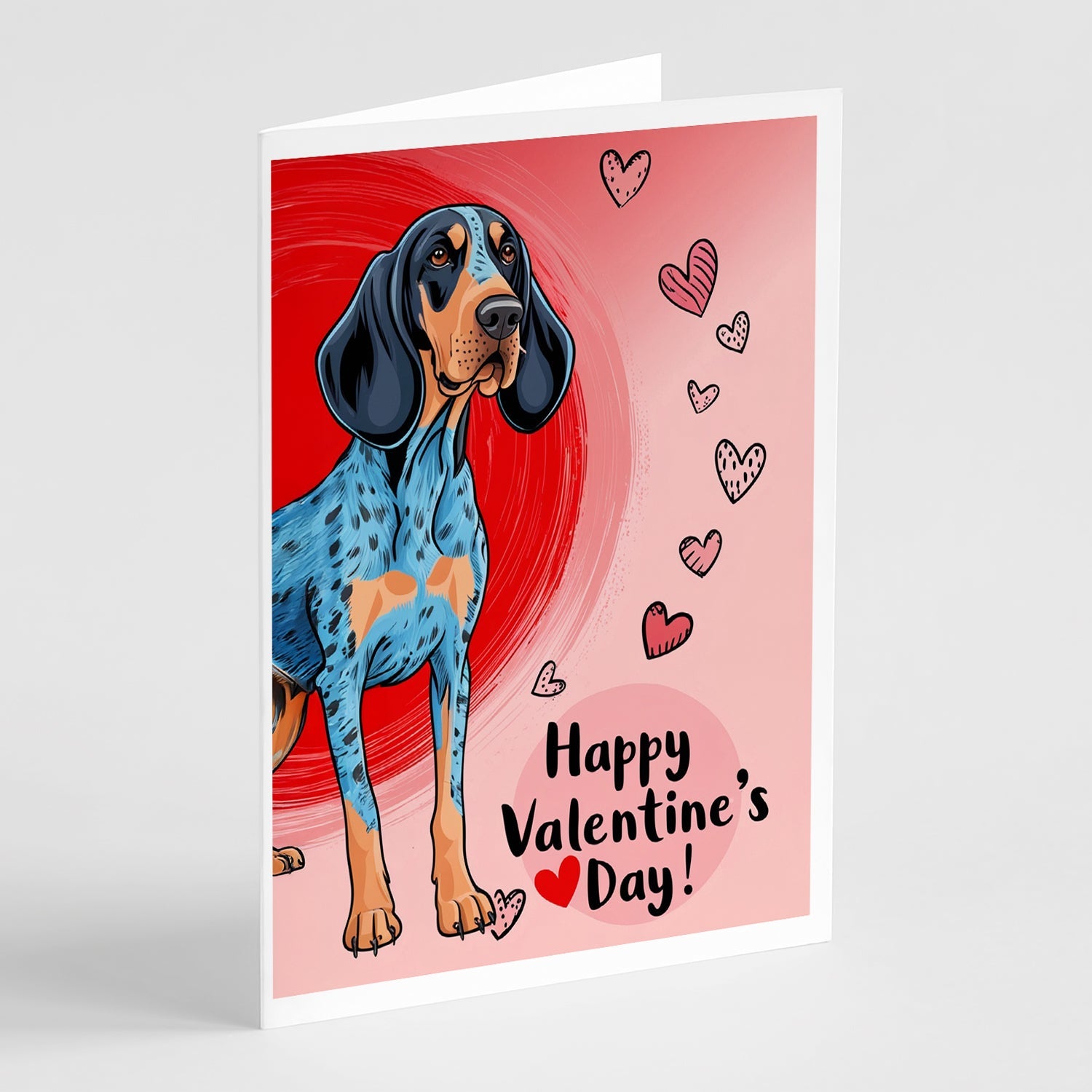 Bluetick Coonhound Happy Valentine's Day Greeting Cards Pack of 8 Blank Cards with Envelopes Whimsical A7 Size 5x7