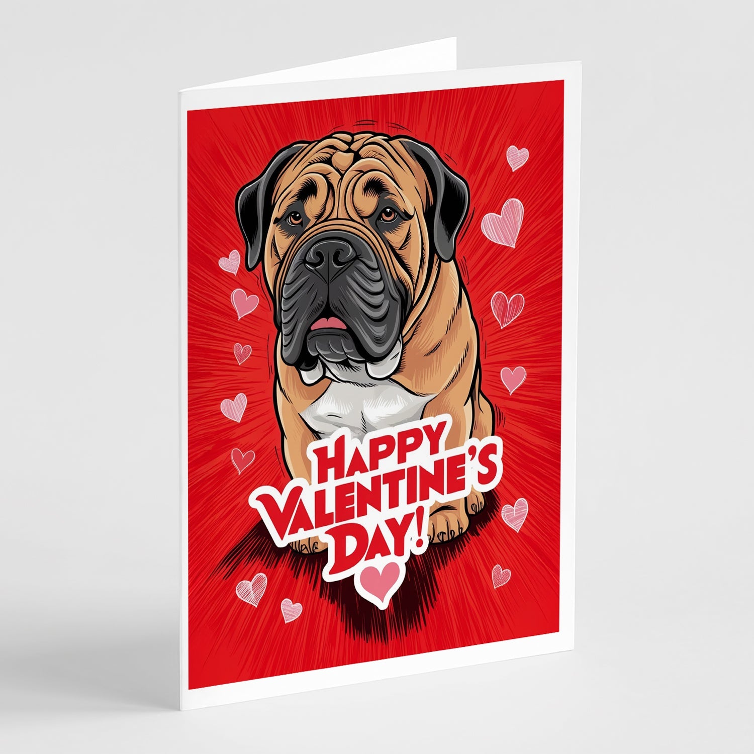 Bullmastiff Happy Valentine's Day Greeting Cards Pack of 8 Blank Cards with Envelopes Whimsical A7 Size 5x7