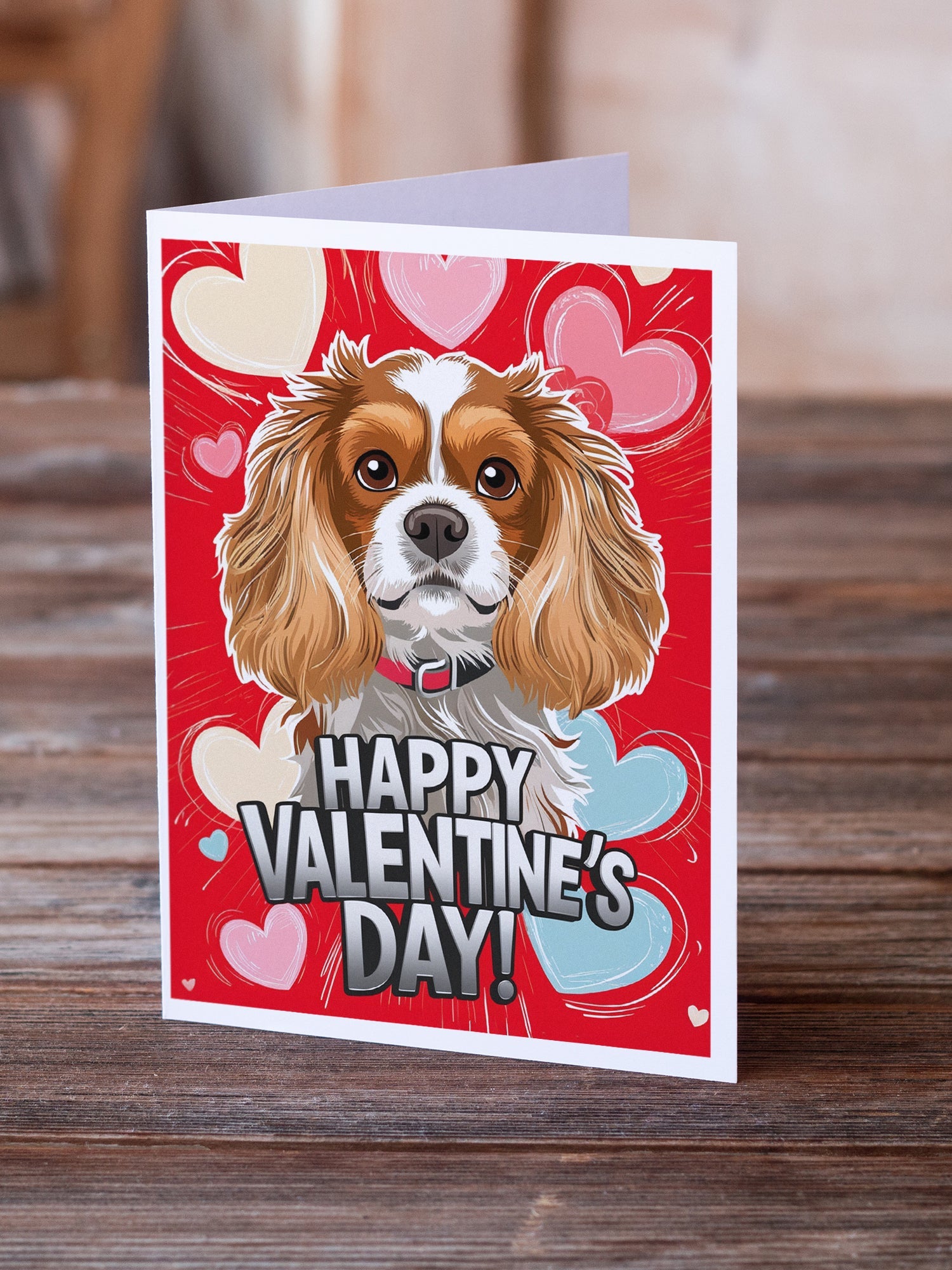 Cavalier Spaniel Happy Valentine's Day Greeting Cards Pack of 8 Blank Cards with Envelopes Whimsical A7 Size 5x7