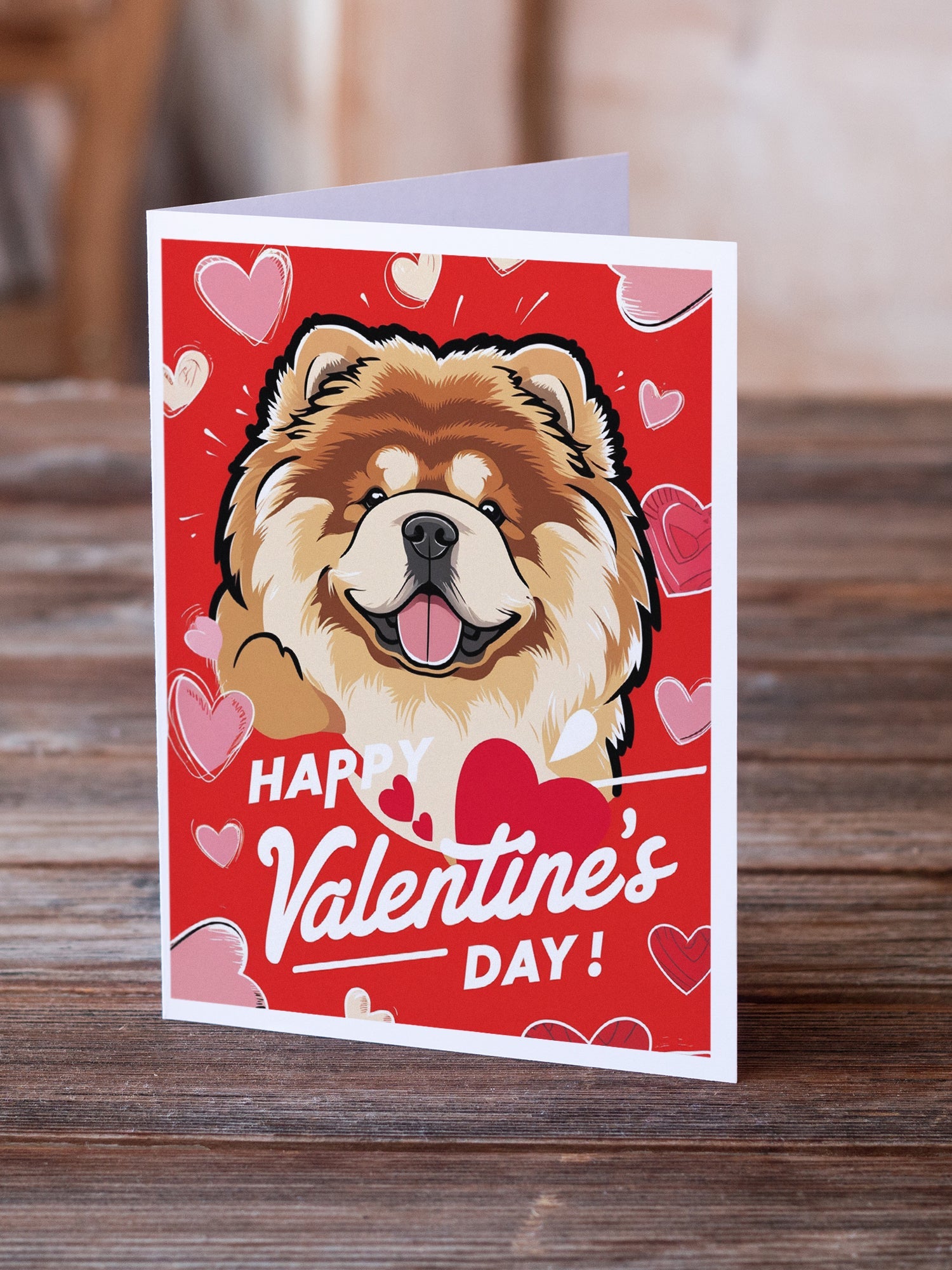 Chow Chow Happy Valentine's Day Greeting Cards Pack of 8 Blank Cards with Envelopes Whimsical A7 Size 5x7